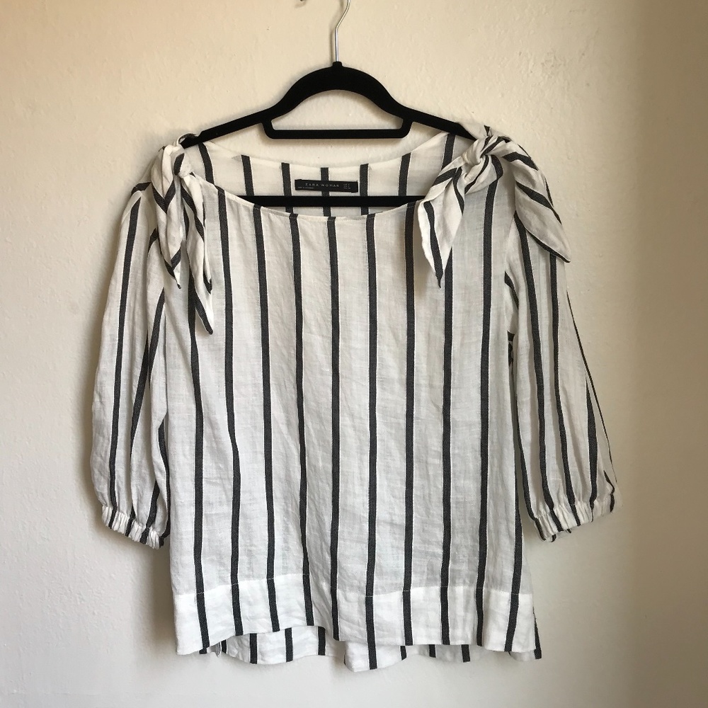 Zara Striped blouse with Shoulder Ties